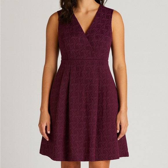 Kirna Zabête for Target Burgundy V-neck sleeveless Jacquard Fit & Flare Dress - Picture 1 of 8